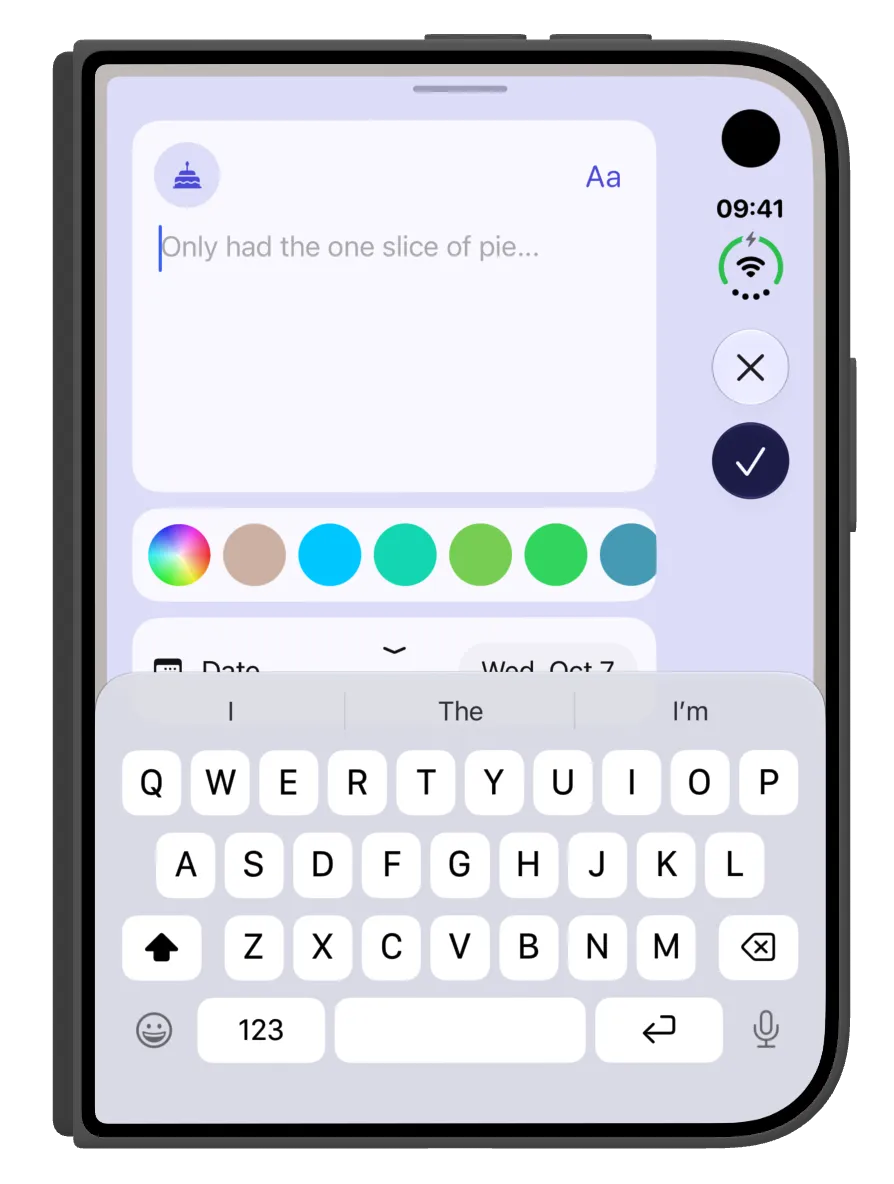 The new entry sheet in the closed pose, with the keyboard up