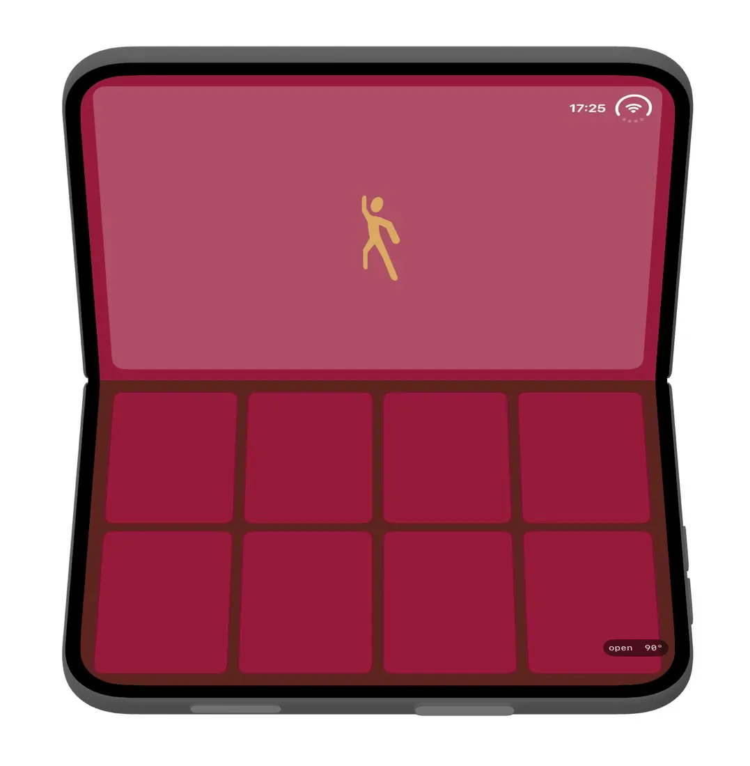 The first jewellery box, a plain red interior with a stick figure dancer and eight empty compartments